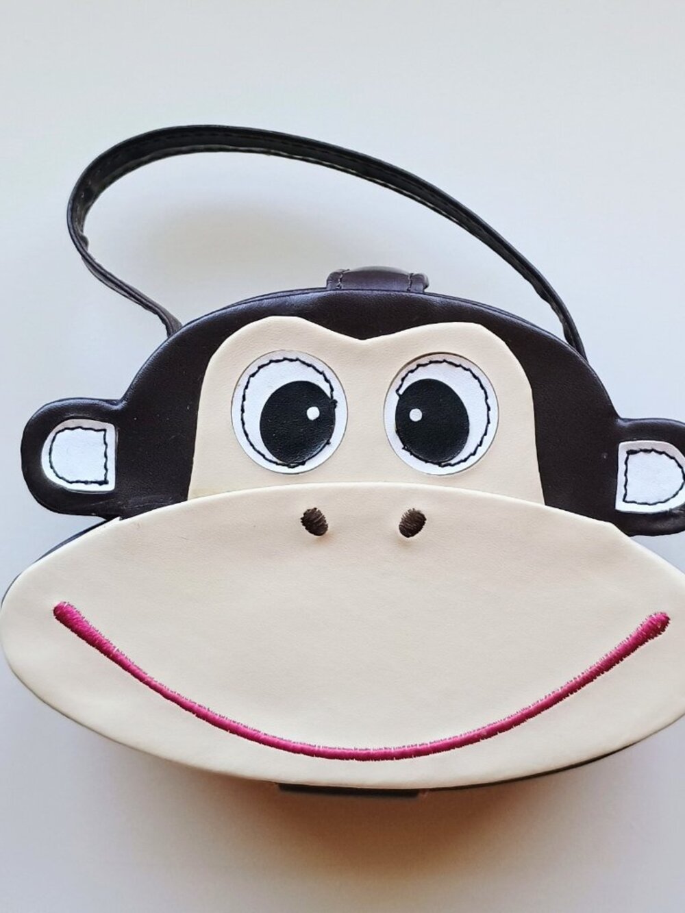 Monkey Travel Jewelry Case Organizer Snap Closure Faux Leather Brown Pink Banana